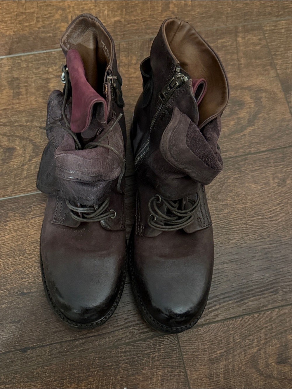 A.S.98 Women's Brown Leather Lace-Up Boots with Plum Tongue